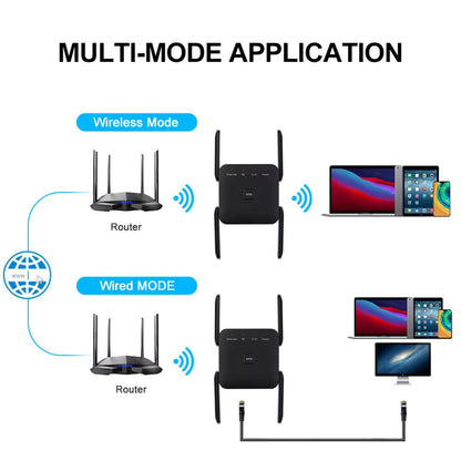 5Ghz AC1200 Wifi Repeater 1200Mbps Router Black Wifi Extender Amplifier 2.4G/5Ghz Wi-Fi Signal Booster Long Range Network