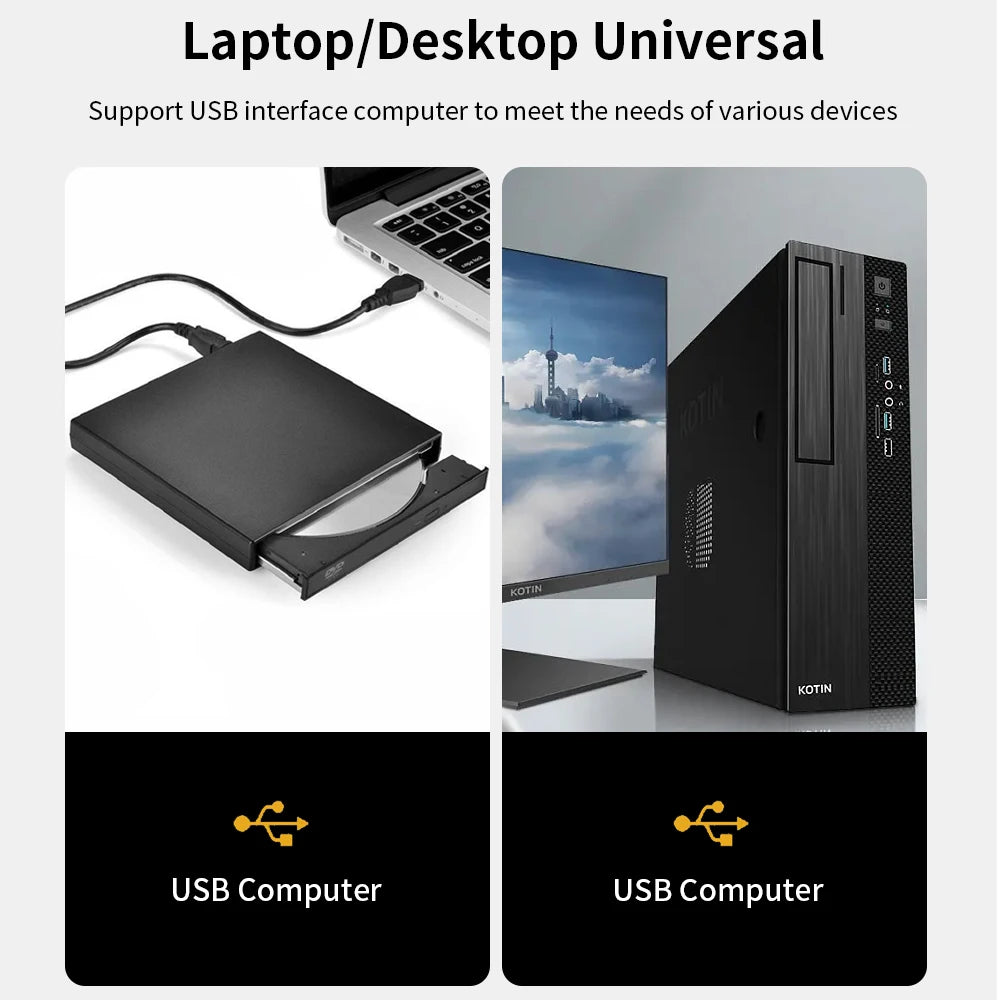 USB External CD DVD Reader CD/DVD Drive USB2.0 External Disk Drive CD-ROM DVD-ROM Optical for Macbook Laptop Desktop PC
