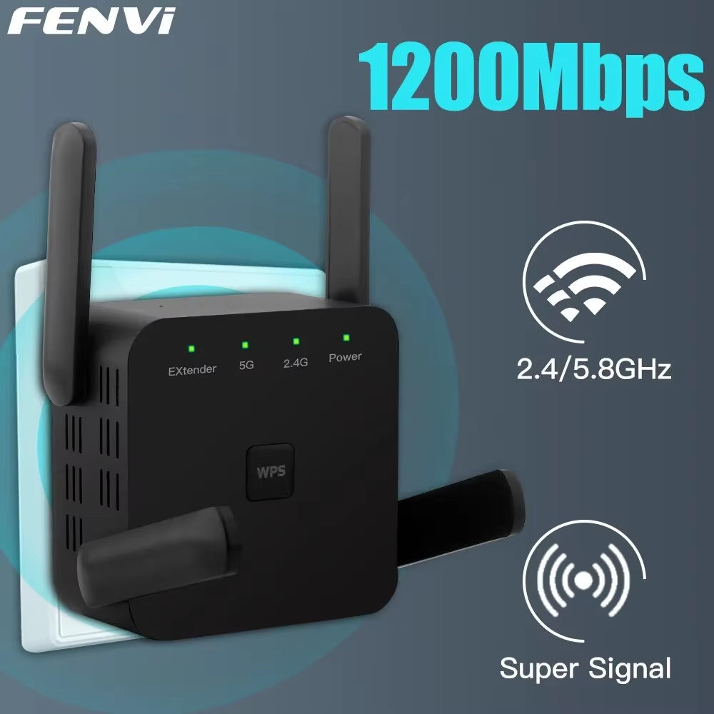 5Ghz AC1200 Wifi Repeater 1200Mbps Router Black Wifi Extender Amplifier 2.4G/5Ghz Wi-Fi Signal Booster Long Range Network