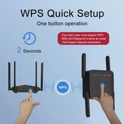 5Ghz AC1200 Wifi Repeater 1200Mbps Router Black Wifi Extender Amplifier 2.4G/5Ghz Wi-Fi Signal Booster Long Range Network