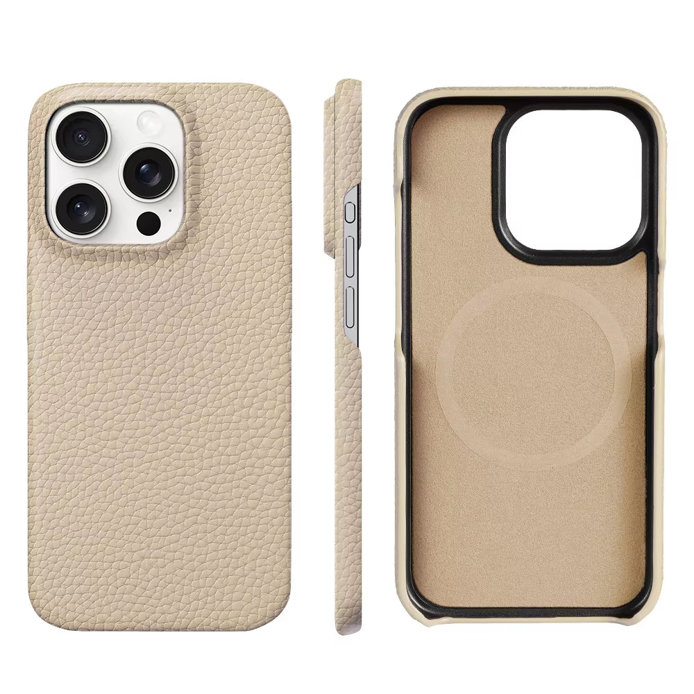 For Magsafe Case for Iphone 17 15 16 Pro Max Air 17Pro Natural Cowhide Lychee Leather Magnetic Protector Luxury Phone Back Cover